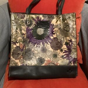 Patricia Nash Purple and Green Floral Tote with Black Trim